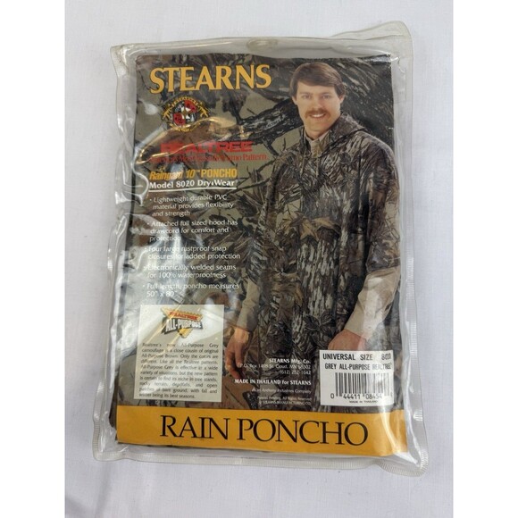 Stearns REALTREE Grey Camo Hunting Poncho 8020 Rainguard 10 Dry Wear - Picture 1 of 7